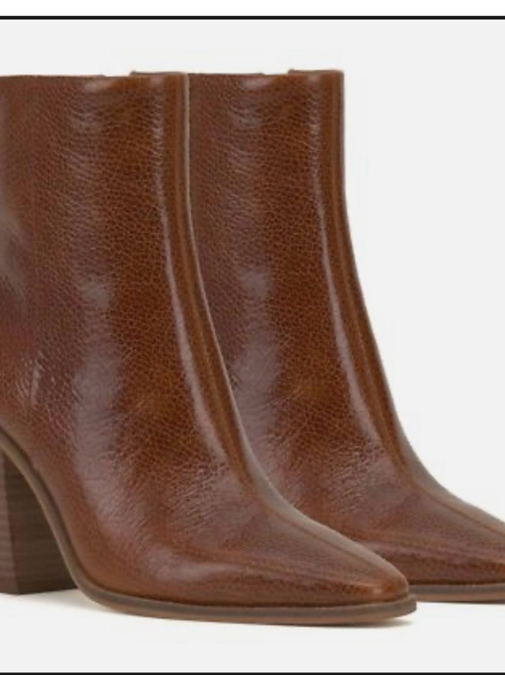 Vince Camuto Brown Leather Pointed Toe Stacked Heeled Boots - Picture 7 of 7